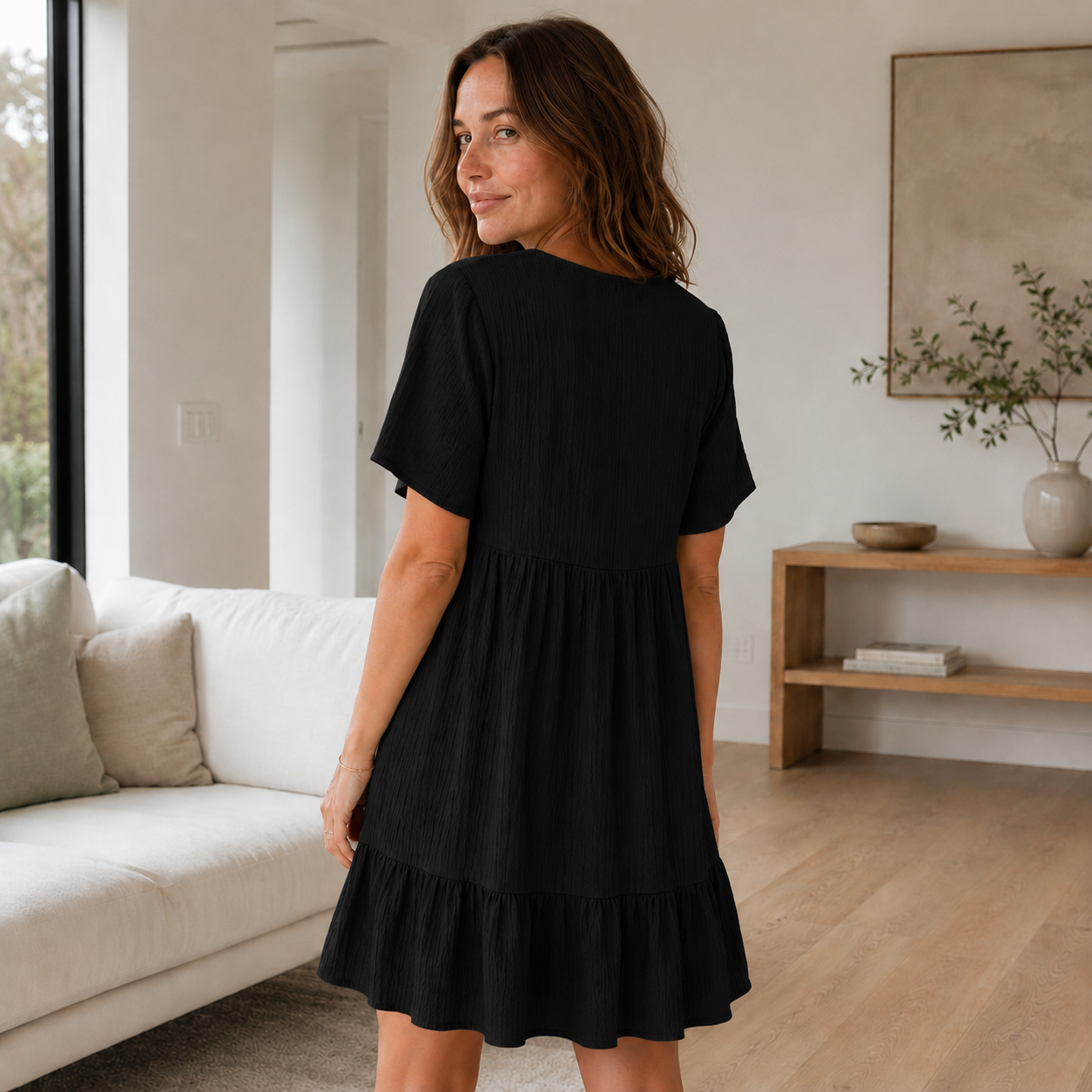Volant zomerjurk Livia – V-hals in laagjes-look