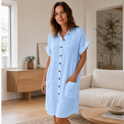 Mousseline blousejurk Edda – Doorgeknoopt met zakken