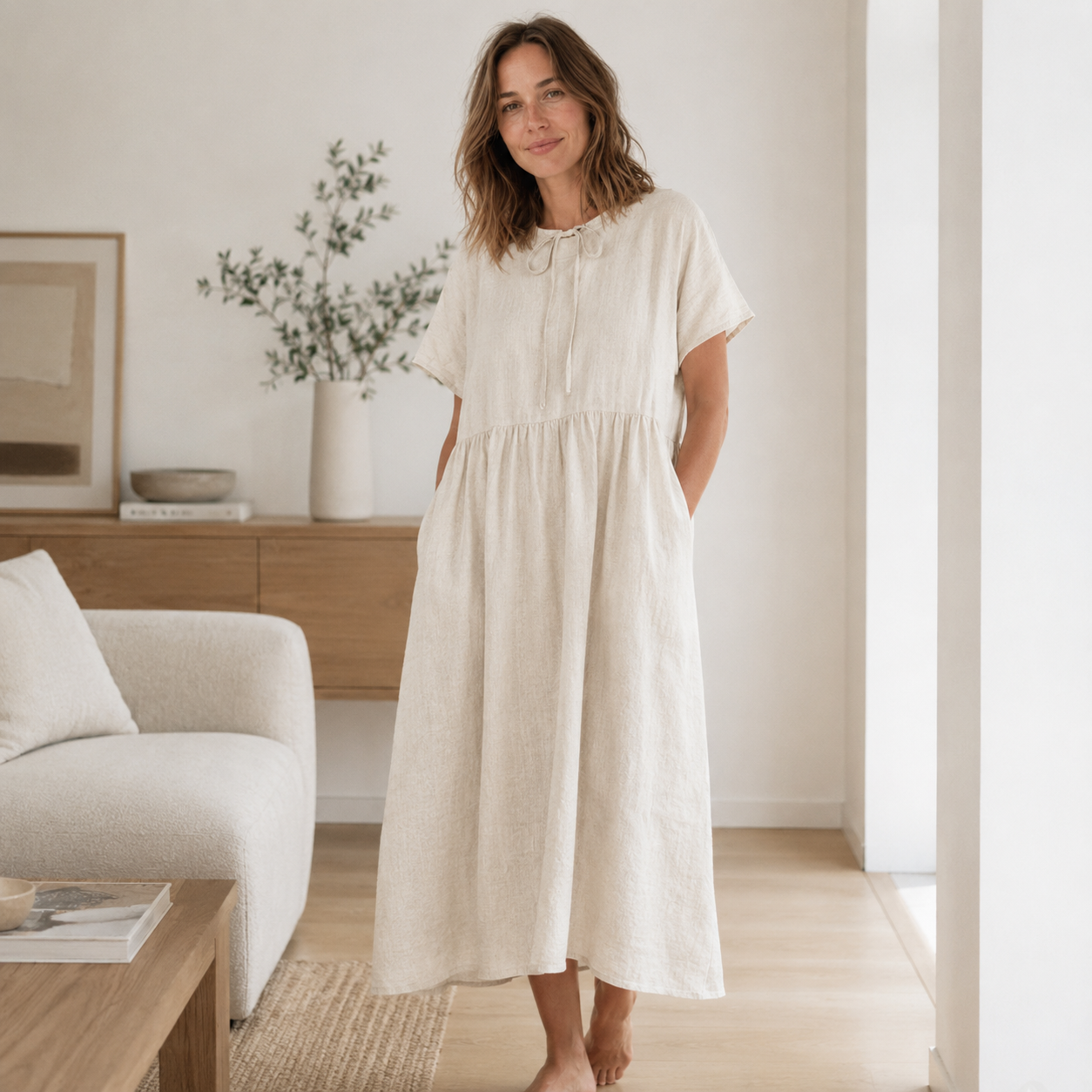 Linnen A-lijn jurk Hedda – Wijd model & ronde hals