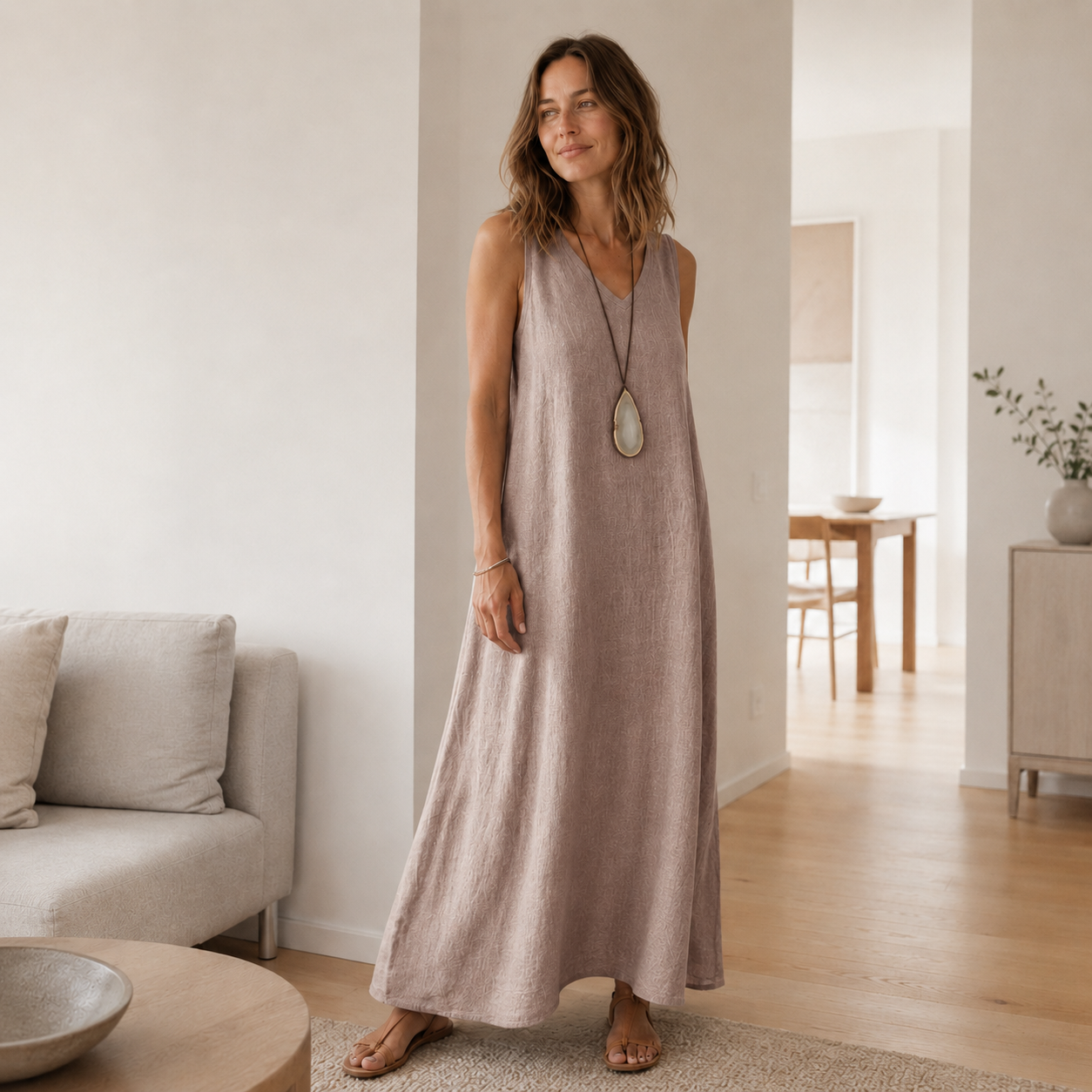 Boho maxi-jurk Fenja – Mouwloos met V-hals