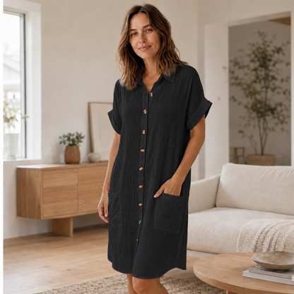 Mousseline blousejurk Edda – Doorgeknoopt met zakken