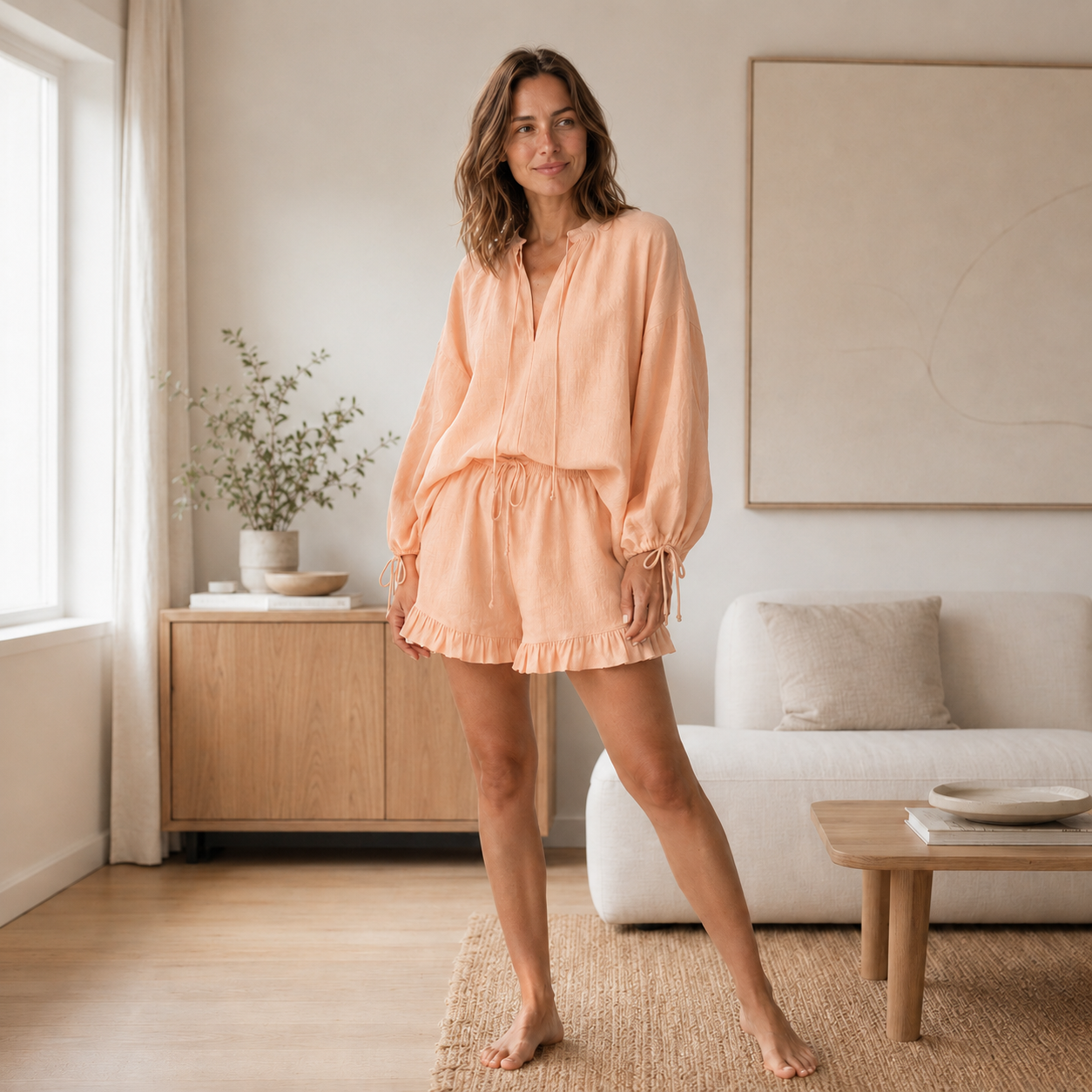 Loungewear-set Alba – Blouse & ruche-short