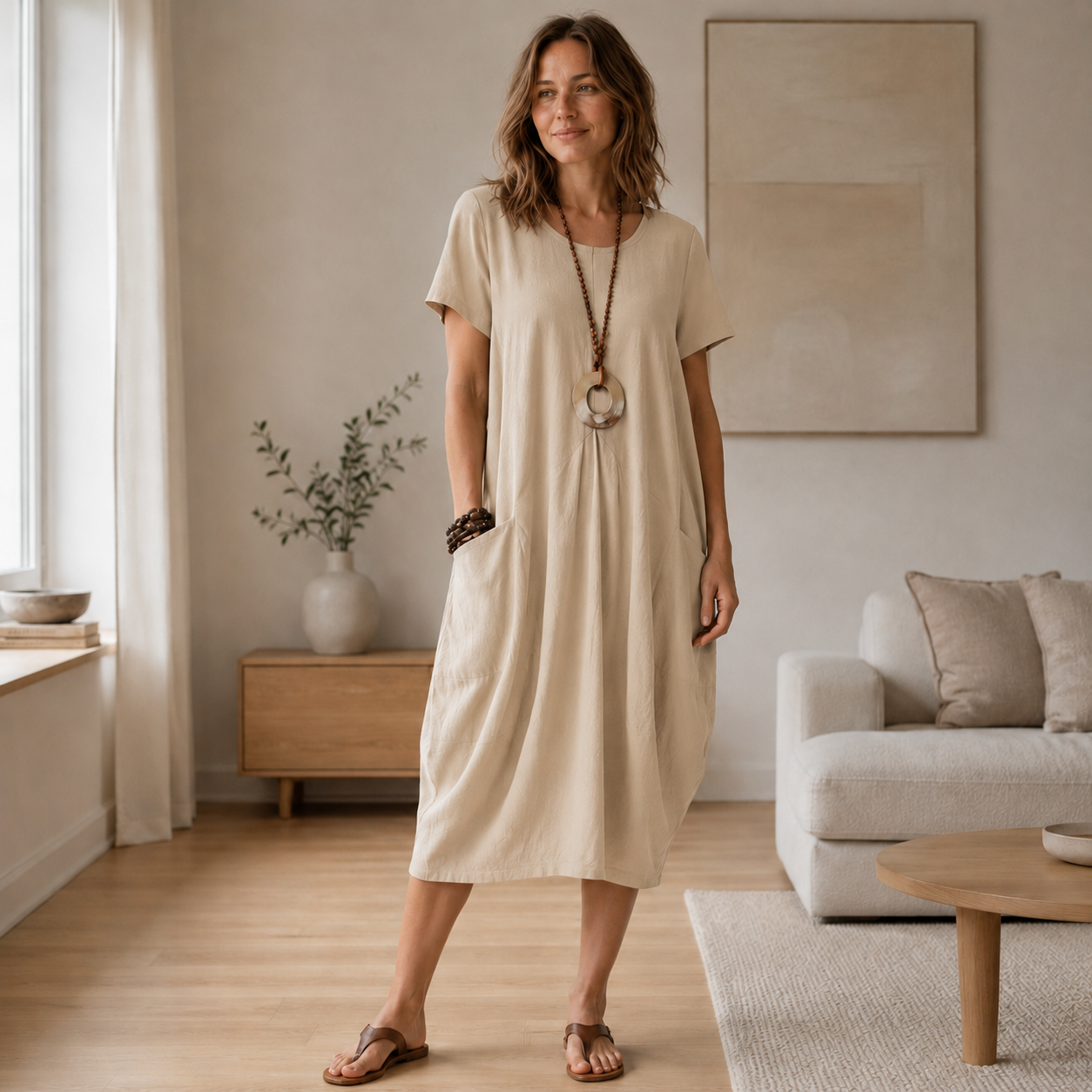 Linnen zomerjurk Mira – Los model met zakken